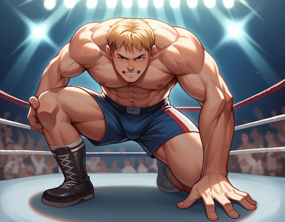 (masterpiece:1.2), highest quality, High resolution, Perfect lighting, Highly detailed CG, (Perfect hands, Perfect Anatomy), Antonio Inoki, Stan Hansen, professional wrestling, pro-wrestling, fighting in the ring, western lariat, cobra twist
