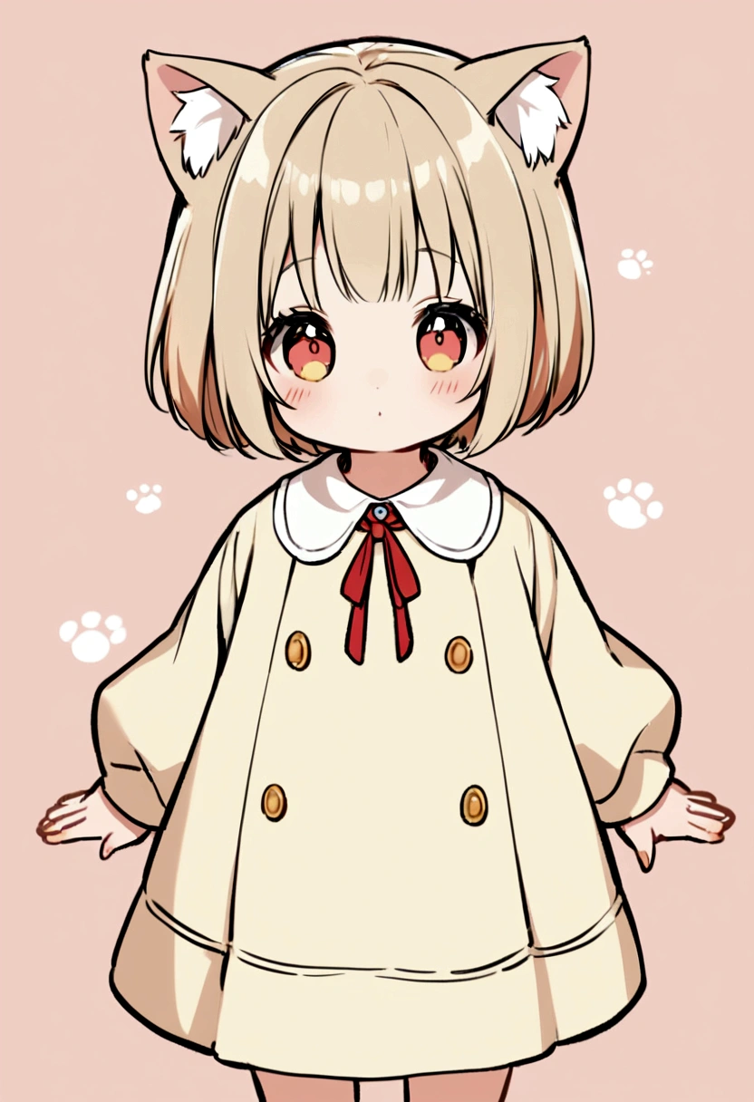 cute、、Short Bob、Kindergarten clothes、Cat ear、Hair color is beige