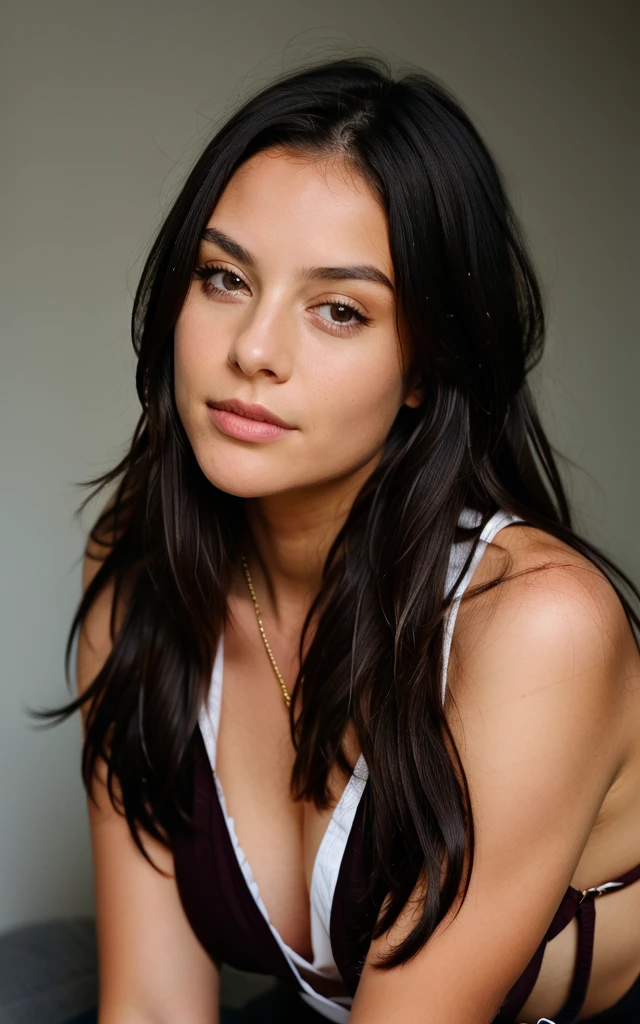 portrait of girl, looking to the camera, dark hair