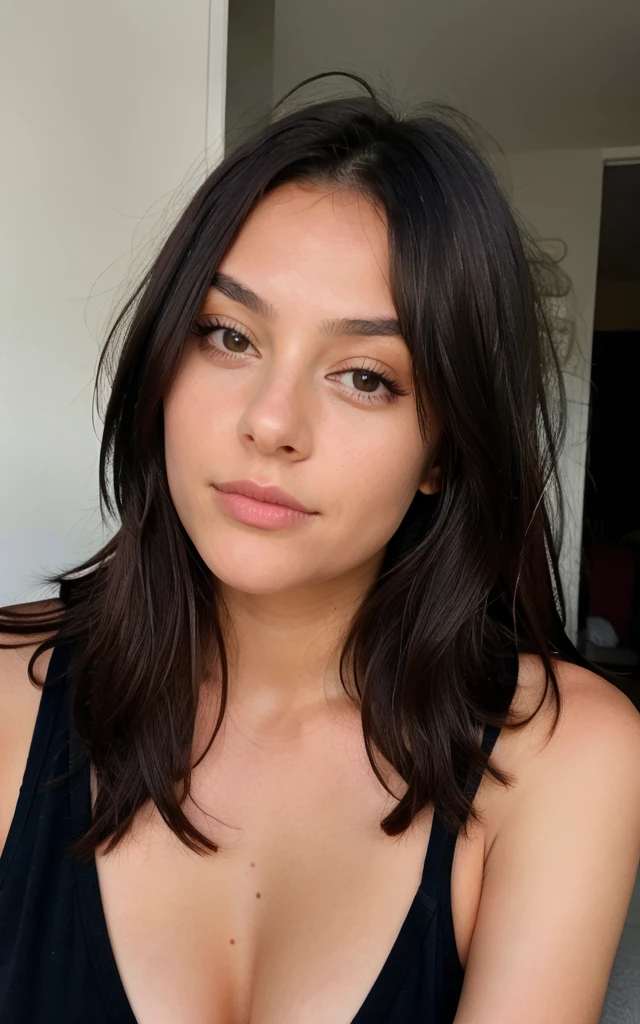 portrait of girl, looking to the camera, dark hair