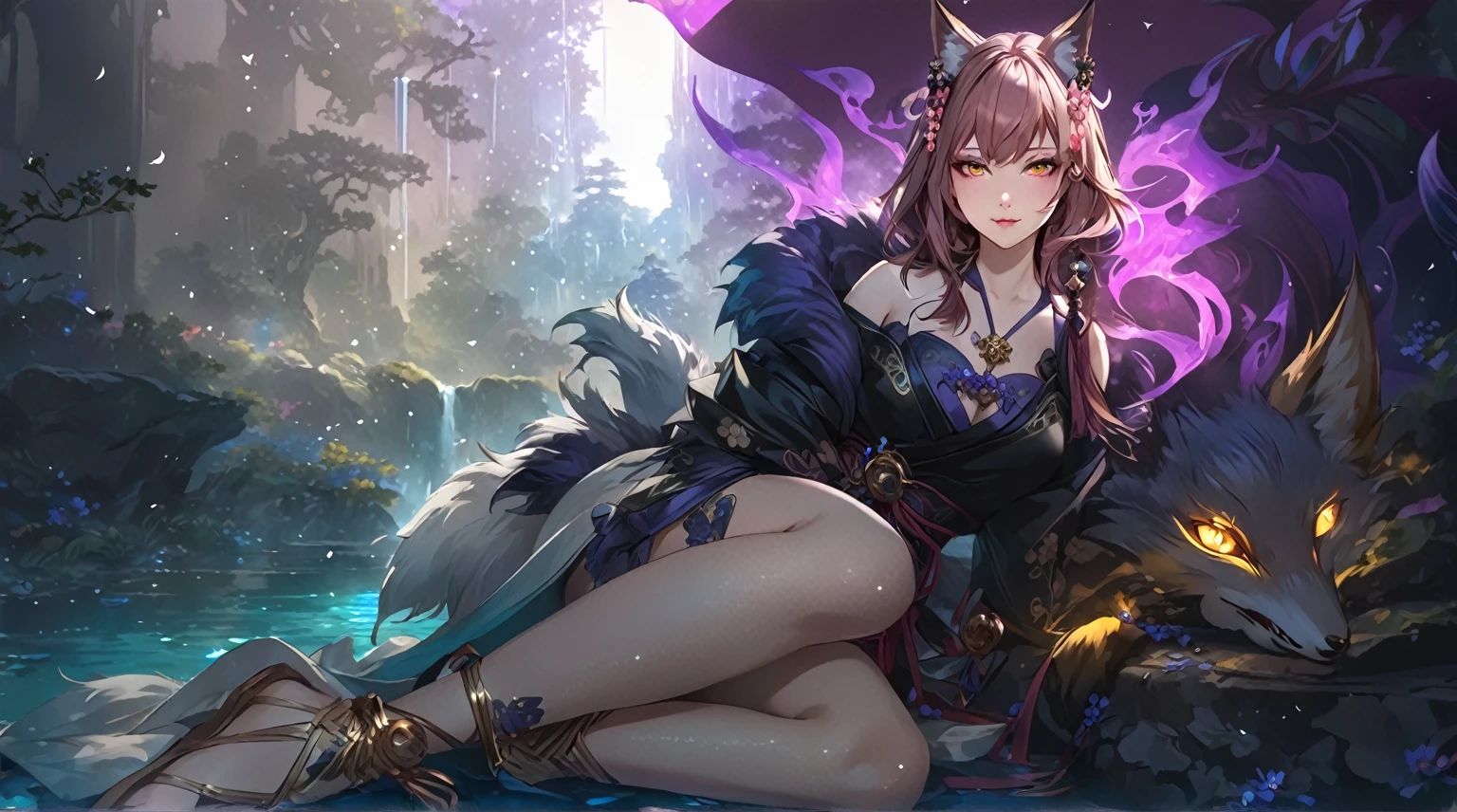 masterpiece, best quality, 1 girl, female focus, solo, Fantasy aesthetics, Highly detailed, shadowverse style. demon fox, japanese style