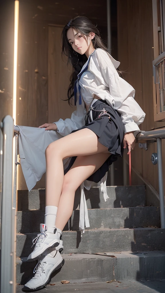 ((((((Full body photo))))))、((((((High school girl climbing the stairs))))))、Side angle、(8K、RAW Photos、Highest quality、masterpiece:1.2、Super detailed、Super Resolution、Ultra HD、8K壁紙、Amazing details、Full Body Shot、Full body photo、High-resolution RAW color photos、Professional photos、A scene full of emotion、Very detailed and beautiful、Ultra HD、8K壁紙、Amazing details、Huge file sizes、Highly detailed beautiful girls)