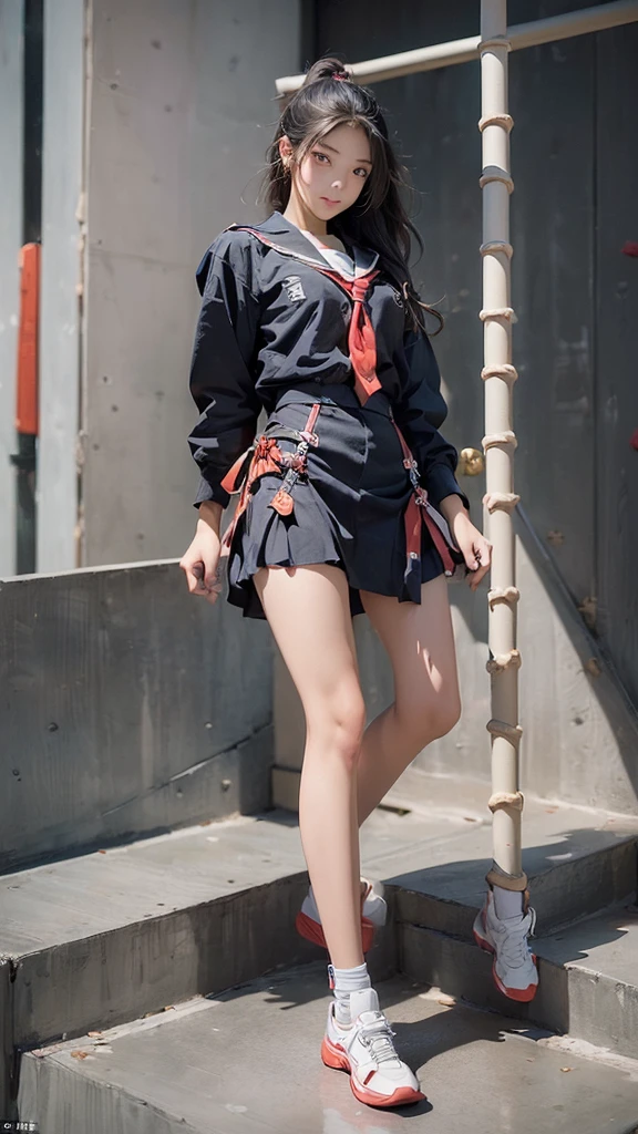 ((((((Full body photo))))))、((((((High girl climbing the stairs))))))、Side angle、(8K、RAW Photos、Highest quality、masterpiece:1.2、Super detailed、Super Resolution、Ultra HD、8K壁紙、Amazing details、Full Body Shot、Full body photo、High-resolution RAW color photos、Professional photos、A scene full of emotion、Very detailed and beautiful、Ultra HD、8K壁紙、Amazing details、Huge file sizes、Highly detailed beautiful girls)
