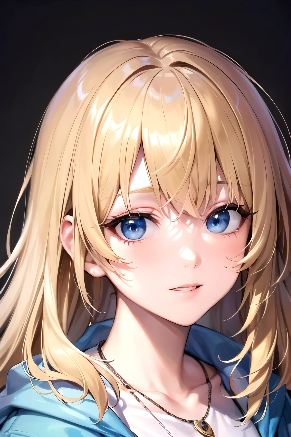 (masterpiece),(Highest quality:1.2),One Girl,(Masseter muscle area:1.3),Exquisite detail, Highest qualityの8K解像度,Vibrant colors, Warm and gentle lighting,(Smooth and straight blonde hair:1.2),(Hair parted in the middle:1.3),(Shiny Hair),(Dark blue eyes:1.3),Cute Smile,White skin, Barrette,Small Necklace,