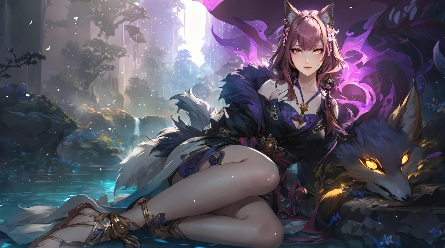 masterpiece, best quality, 1 girl, female focus, solo, Fantasy aesthetics, Highly detailed, shadowverse style. demon fox, japanese style