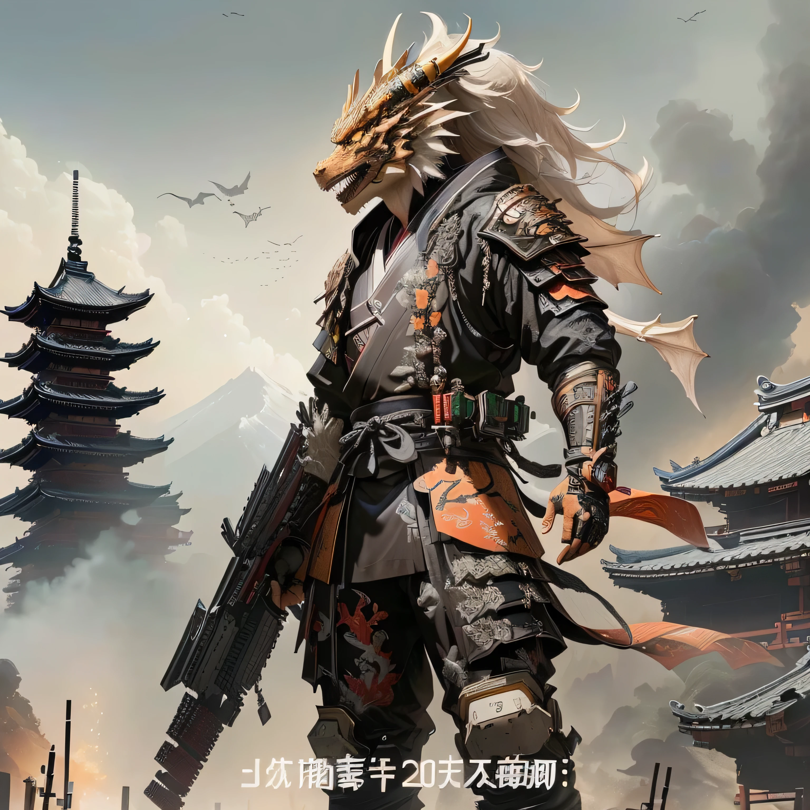 A man holding,A picture of a dragon on the back, Traditional Japanese concept art, g liulian art style, Cyberpunk Samurai, concept art 2022, Inspired by Hu Zaobin, feng zhu concept art, very beautiful Cyberpunk Samurai, Popular on cgstation, 2023, 2 0 2 3, author:Yang J