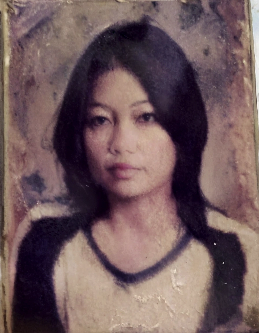 arafed picture of a woman with a black and white shirt, potrait, digital art but photo, 