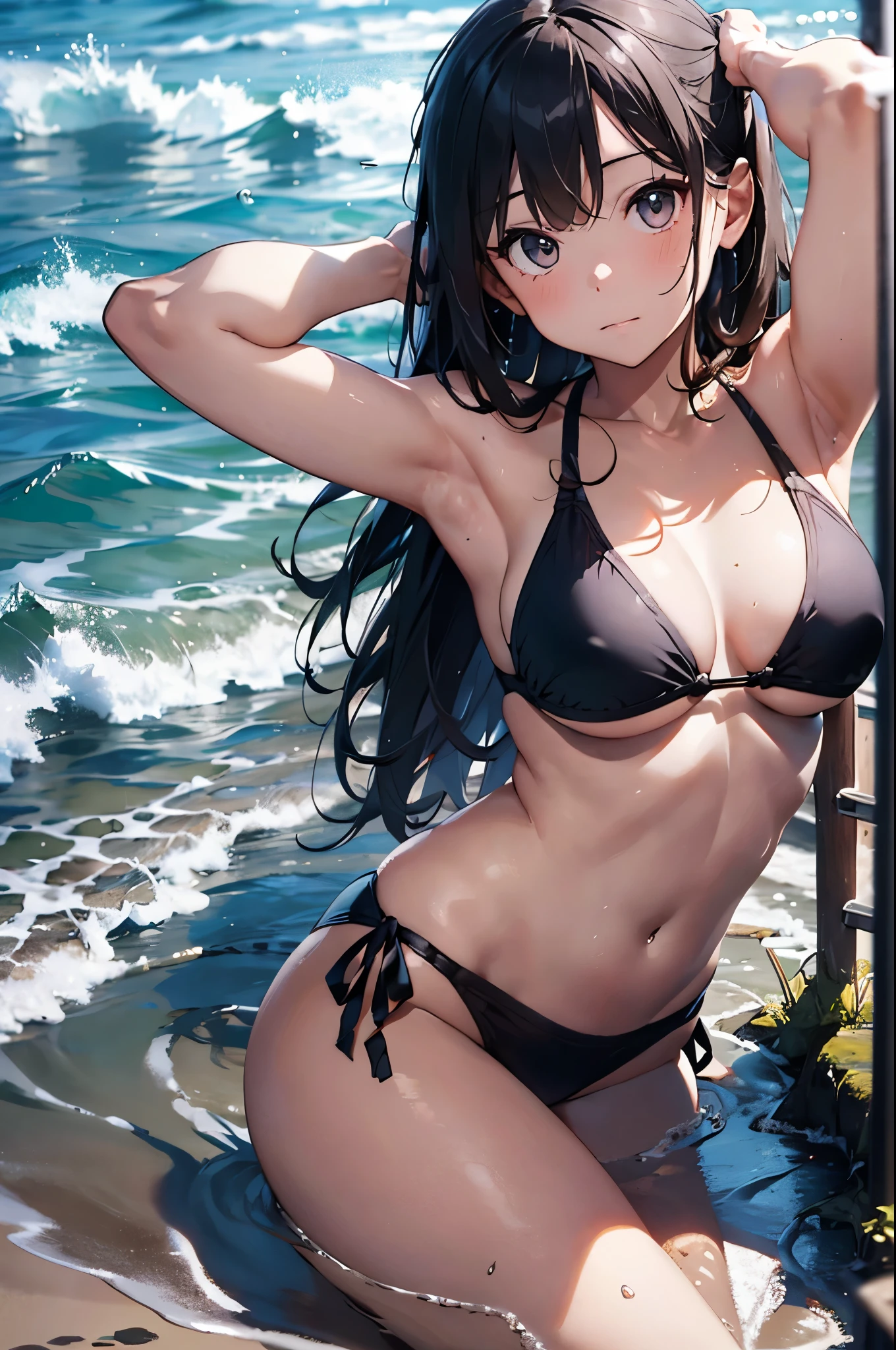 High resolution,White swimsuit、ponytail、Colorful Hair、
One beautiful young woman、
(Soft saturation:1.3), (Fair skin:1.2),
(ultra-Detailed Background, Detailed Background), Bokeh,
break'Portrait of a smiling girl.,
When viewed from the front, The composition is symmetrical,
Looking straight at you with serious eyes,
break Swimwear, White Bikini, Medium Chest,
Outdoor, Sea surface, null, sunlight,Summer beach, Sandy Beach,
Strong light, Front lighting,
(:1.3), (Cowboy Shot:1.2),
Front brake angle,
View your viewers,
Dynamic pose,
sitting on the beach
Seaweed、Seaweed、Seaweed、Seaweed、Seaweed、Seaweed、Seaweed、