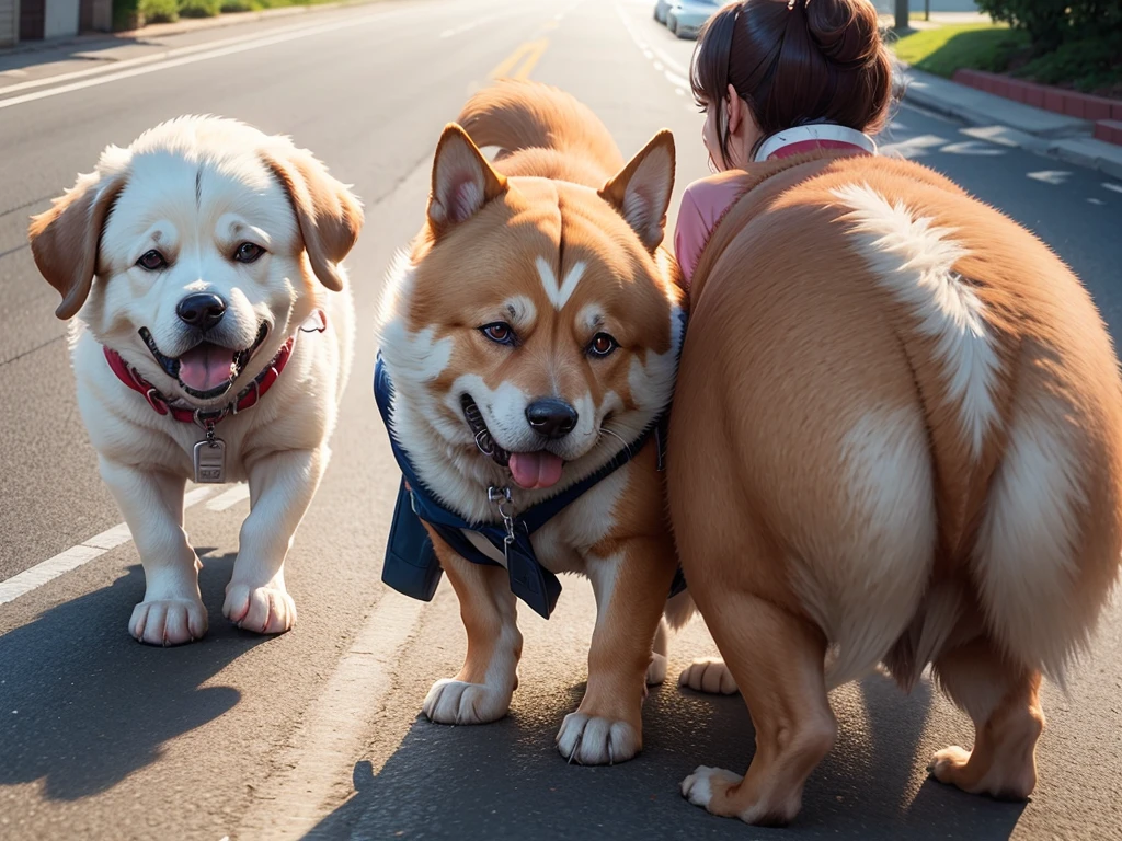 Dog walking a person。The positions are reversed