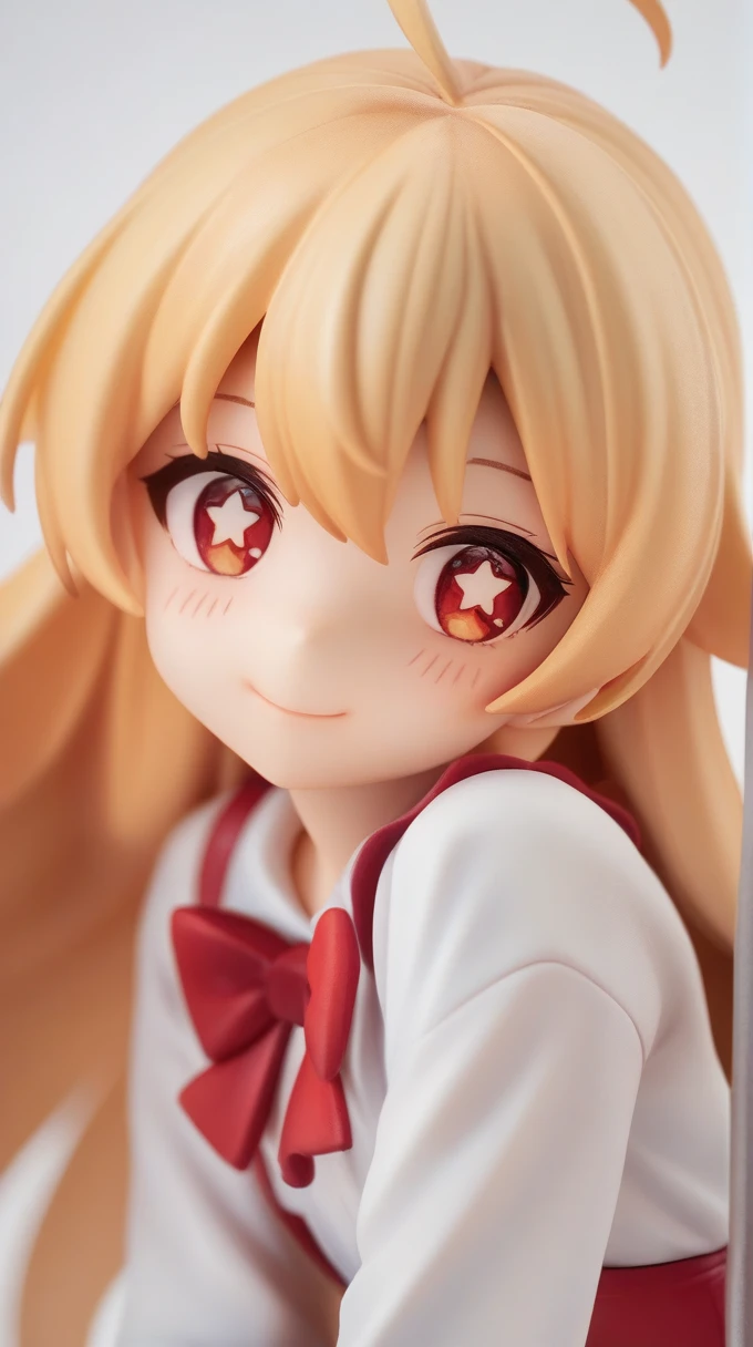 (score_9,score_8_up,score_7_up),source_anime,
1girl,solo,upper_body,blush,smile,blonde_hair,long_hair,closed_mouth,commentary,hoshino_ruby,long_sleeves,red_bowtie,red_eyes,simple_background,star-shaped_pupils,white_background,