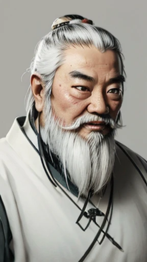 Oriental、Old man in plain white ancient Chinese costume、Ancient Chinese hairstyle old man、Highest quality、masterpiece、Ultra-high resolution、(Realistic:1.4)、Game Poster、Crisp and beautiful image quality、Gray Hair、white and long beard,,Walk over