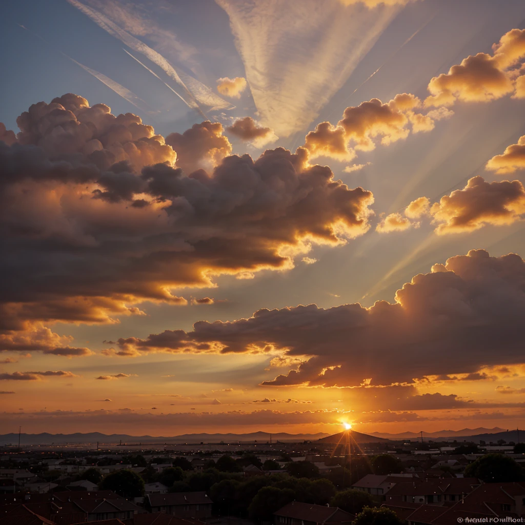 The sun sets with a beautiful orange sky and amazing