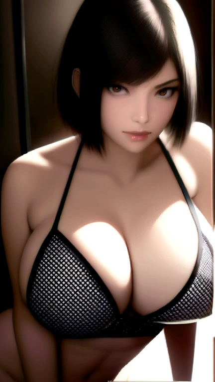 masterpiece、Highest quality、High resolution、Tabletop、wallpaper、Realistic、Bright lighting、Professional Lighting、Face Light、Smooth lighting、Japanese women、Adult、Beautiful woman、action、gravure、sexy、poor、so beautiful、Beautiful Skin、Beautiful and detailed、Detailed face、slim、moderately、short hair、Brunette colored hair、Brown eyes、Looking at the camera、I have a sax、Big Breasts、Cleavage