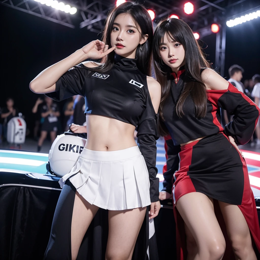 Cool woman、Colorful costumes、F1 Driver Cosplay、Colorful costumes、Clothing with company logo、Grid Girlsのカラフルで派手な衣装、Grid Girls、Perfect Face、Paddock Girls、Harem、motor Show、tights、Bodycon Costumes、Grid Girls、Russia、Grid Girlsのコスプレ、belly button、Pleated skirt、Bodycon Costumes、Photographed in a sexy pose