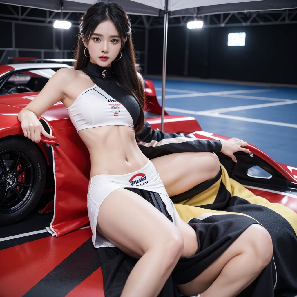 Cool woman、Colorful costumes、F1 Driver Cosplay、Colorful costumes、Clothing with company logo、Grid Girlsのカラフルで派手な衣装、Grid Girls、Perfect Face、Paddock Girls、Harem、motor Show、tights、Bodycon Costumes、Grid Girls、Russia、Grid Girlsのコスプレ、belly button、Pleated skirt、Bodycon Costumes、Photographed in a sexy pose