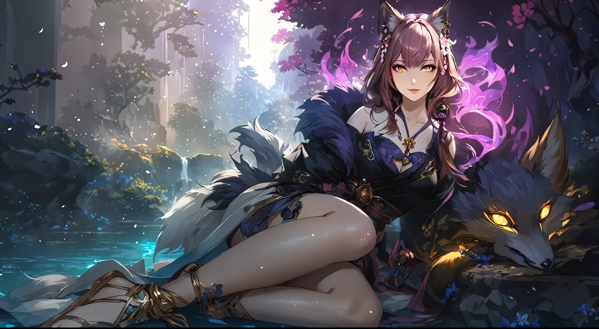 masterpiece, best quality, 1 girl, female focus, solo, Fantasy aesthetics, Highly detailed, shadowverse style. demon fox, japanese style