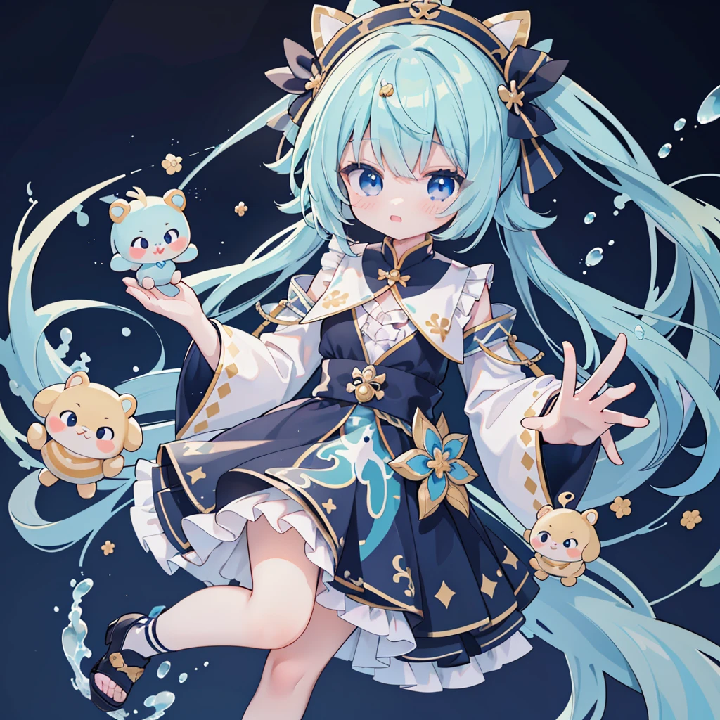 extremely detaild的 CG unified 8k wallpapers, very fine 8KCG wallpapers, hoang lap,Show on the ,Best quality at best ,ultra - detailed ,pretty face ,masterpiece、masterpiece、image quality、quality、drill twin tail hair、Light blue witch costume、Light blue face、twosideup、odd eye、Cute Baby Turtle