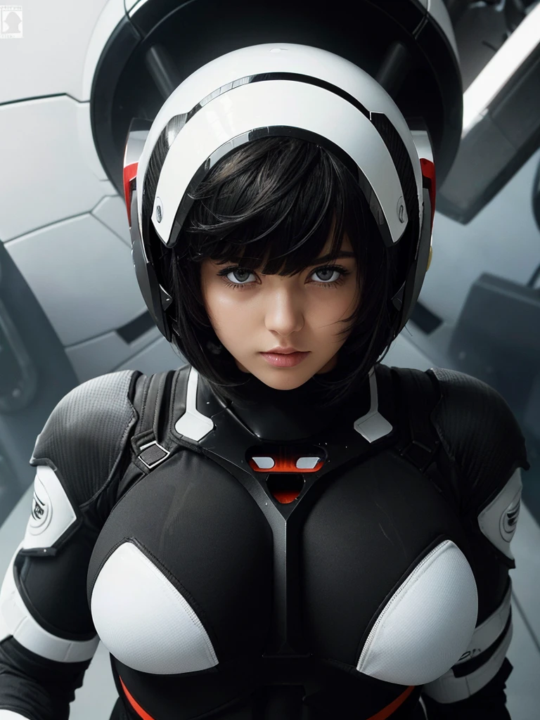 (bangs:1.3), (new heat core :1.5), (mixed layer hair :1.4),,(beautiful hair1.3),(big boobs:1.3) ,(white skin girl:1.2)
(black carbon powered suits:1.3),(neatly groomed short hair :1.4),(cute eyes:1.3)