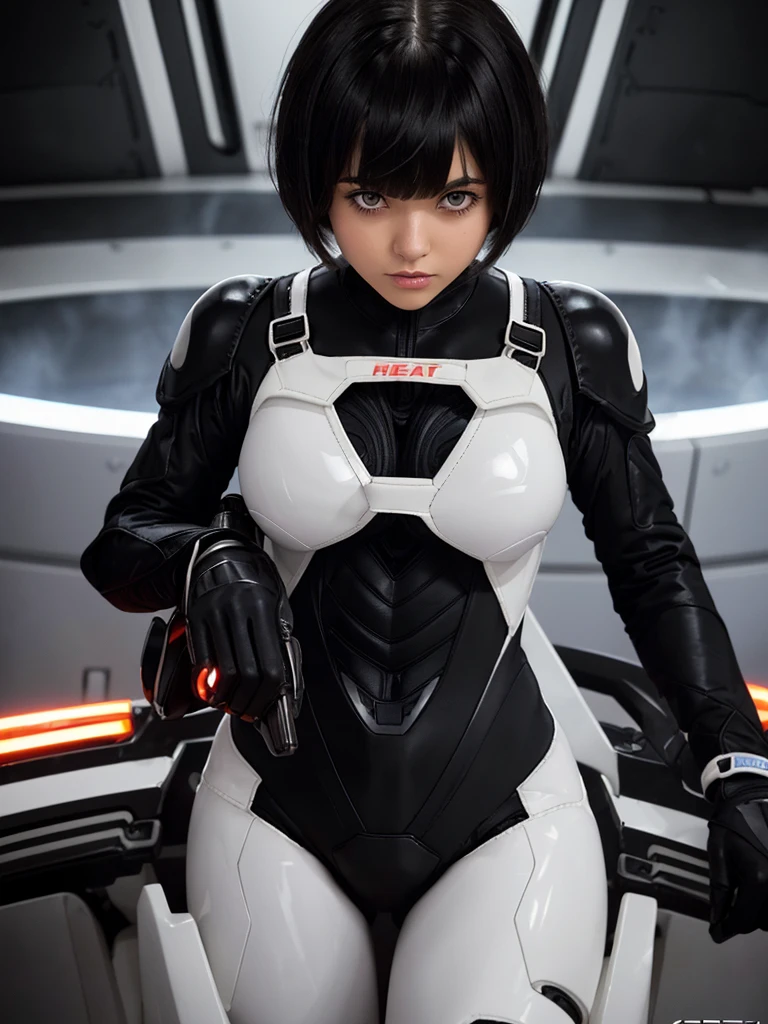 (bangs:1.3), (new heat core   :1.3), (mixed layer hair :1.4),,(beautiful hair1.3),(big boobs:1.3) ,(white skin girl:1.2)
(black carbon powered suits:1.5),(neatly groomed short hair :1.4),(cute eyes:1.3)