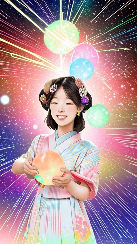 Bright and positive atmosphere Colorful constellations and planets Sparkling effects Traditional Japanese design elements(Japanese Pattern、flowers, etc.) Soft pastel colors, cute illustrations Summery