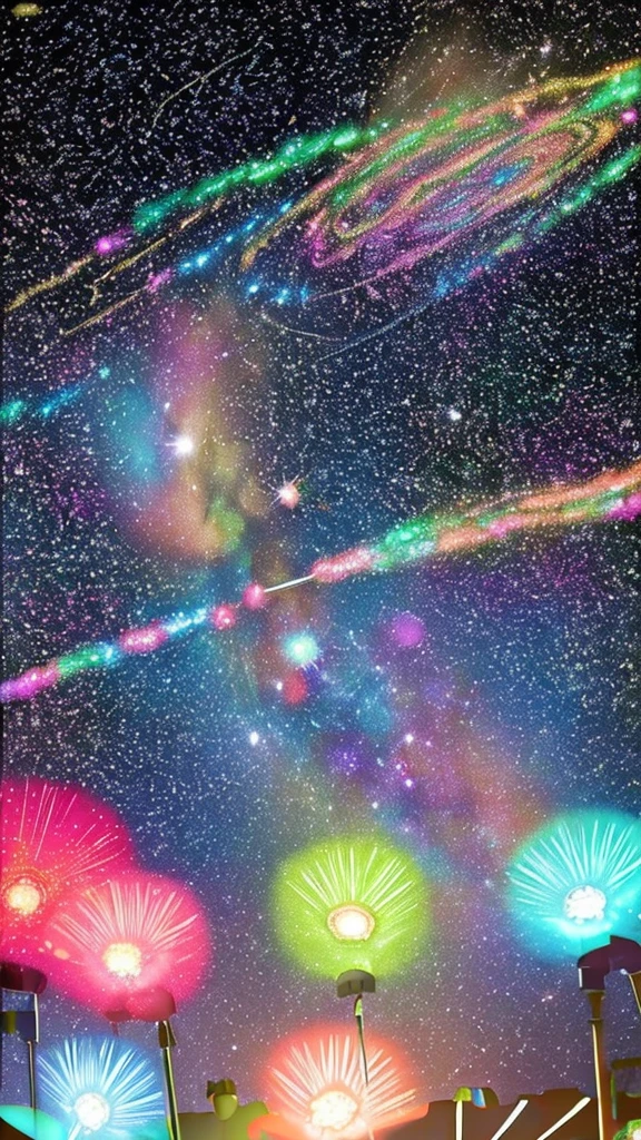 Bright and positive atmosphere Colorful constellations and planets Sparkling effects Traditional Japanese design elements(Japanese Pattern、flowers, etc.) Soft pastel colors, cute illustrations Summery