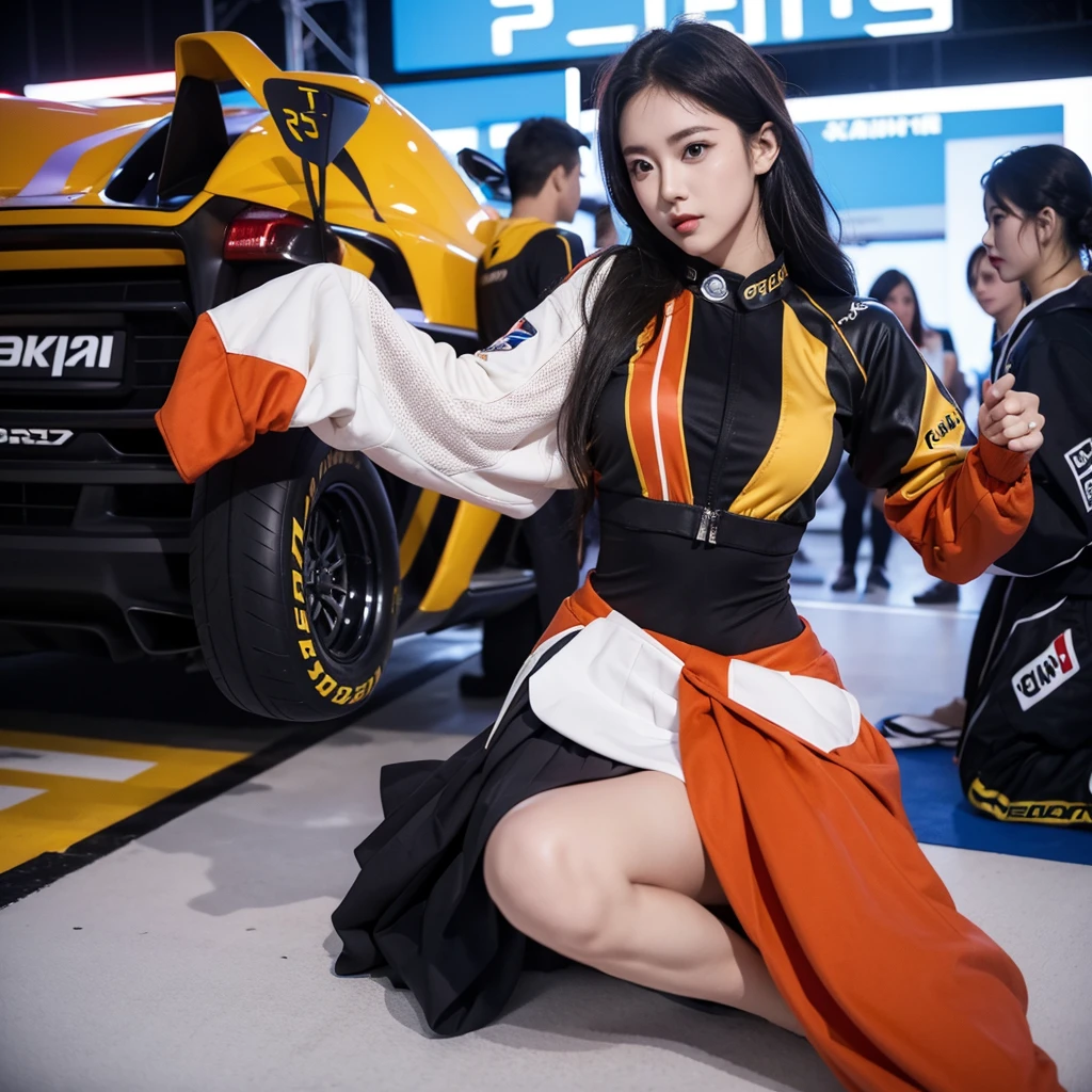 Cool woman、Colorful costumes、F1 Driver Cosplay、Colorful costumes、Clothing with company logo、Grid Girlsのカラフルで派手な衣装、Grid Girls、Perfect Face、Paddock Girls、Harem、motor Show、tights、Bodycon Costumes、Grid Girls、Russia、Grid Girlsのコスプレ、belly button、Pleated skirt、Bodycon Costumes、Photographed in a sexy pose