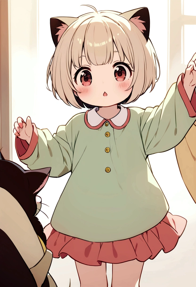 cute、、Short Bob、Kindergarten clothes、Cat ear、Hair color is beige