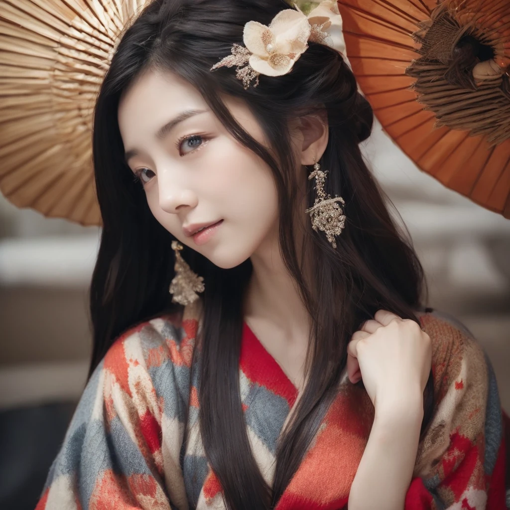 Skinny Japanese lady, cute face, solo:1, lying on a bed alone, long hair, lovely body, skinny figure, small breasts, thin chests, emphasizing very skinny waist, bare shoulders, tight knit dress