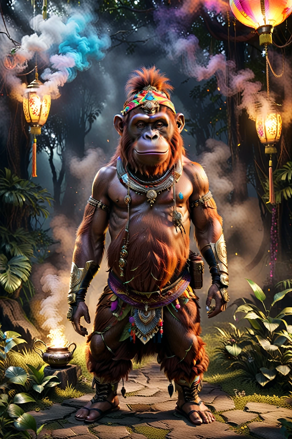 So you can edit it later、An anthropomorphic orangutan wearing a brown national costume with a space above its head and flashy colorful accessories, with its eyes clearly visible.、A glittering tea landscape and mysterious smoke、A mysterious brown light pierces it. The light also shines on the character, making it shine eerily. Create an image with this composition according to the following rules.。
High resolution textures、Texture、Realなディテール、
The background is dark、Mysterious and、There is a good atmosphere、Dramatic lighting and high contrast images、Extremely high resolution to create photo-realistic card game patterns。
The design will be surrounded by a border、80 from the center of the space so that the character is not hidden%Please。
Use indirect lighting and textured backgroundake the central character stand out。
Full body portrait、Dynamic pose。
にかくテクスチャがRealで細かいファッションの服。
Fashionable sneakers、boots、Sandals、hat、Smoke Accessories Necklace、Earrings、ring、bandana car、bike、Tattoos etc.、Choose according to your outfit and mood。
Real、8K
(masterpiece、Highest quality、high detail、超Real:1.2)、
Anthropomorphic animals、Full body portrait
(Photorealistic:1.4), Cinematic lighting, 8K UHD、
Professional Photography、
(詳細な毛皮のTexture:1.3), Expressive eyes、
Designer clothing、Luxury Brands、
(Perfect tailoring:1.2), High Fashion Accessor
Moody atmosphere、Dramatic Shadows、
High contrast lighting、Depth of written boundary、
Film Grain、Color Grading、
(Color Palette:1.3)、(Calm earth colors:1.2)、
(Rich Brown:1.1)、(Deep Gray:1.1)、(subtle gold accents:1.0)、
(warm color:1.1)、(Color harmony:1.2)、
(Soft diffused lighting:1.2)、(Rim lighting:1.1)、
(Volumetric Lighting:1.0), (Ambient Occlusion:1.1)