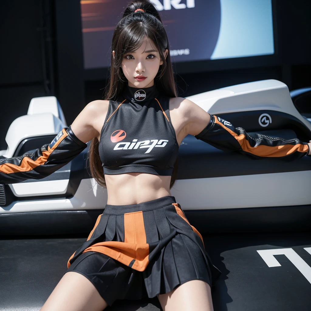 Cool woman、Colorful costumes、F1 Driver Cosplay、Colorful costumes、Clothing with company logo、Grid Girlsのカラフルで派手な衣装、Grid Girls、Perfect Face、Paddock Girls、Harem、motor Show、tights、Bodycon Costumes、Grid Girls、Russia、Grid Girlsのコスプレ、belly button、Pleated skirt、Bodycon Costumes、Photographed in a sexy pose