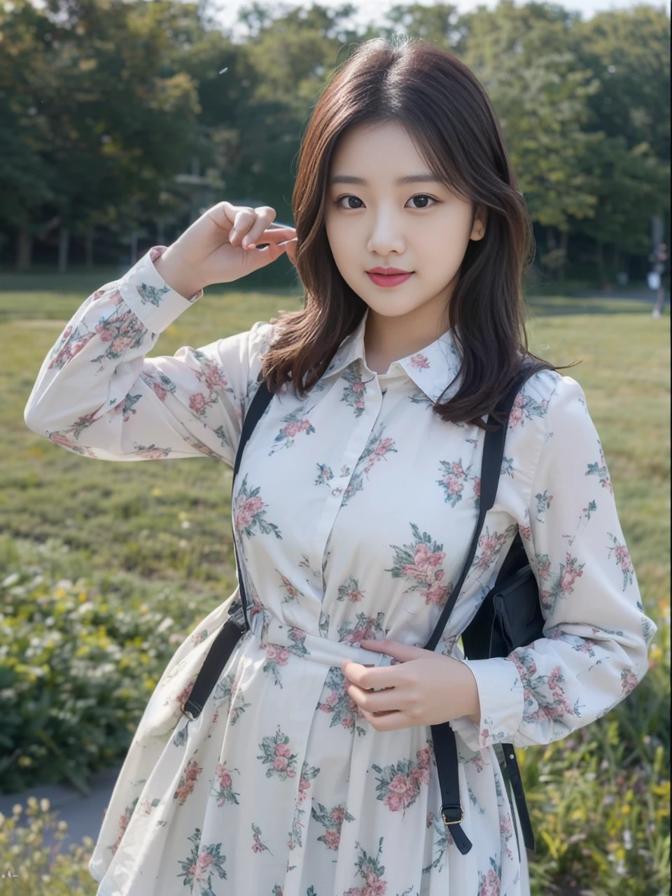 ((best quality)), ((masterpiece)), (detailed), perfect face, araffe woman in a long dark-blue shirt and blue denim skirt walking down a street, thicc, wavy short hair , she has a jiggly fat round belly, bbwchan, wearing tight simple clothes, skinny waist and thick hips, widest hips, her belly is fat and round, soft curvy shape, hyperrealistic full figure, wearing a cute top, wide hips, wearing 10 bracelet , wearing huge diamond necklace