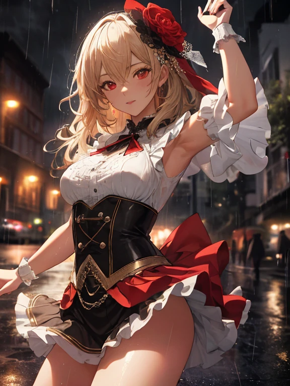 Dancing in the Rain:1.5, uhd, retina, masterpiece, ccurate, anatomically correct, textured skin, super detail, high details, high quality, best quality, highres, 4K