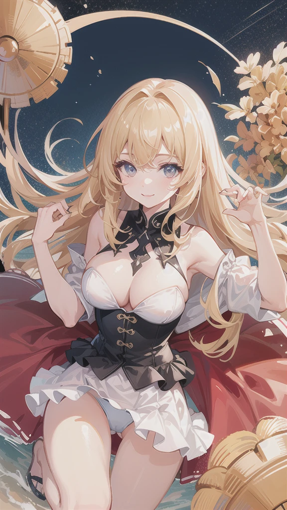 
Highest quality, shape, Very detailed, In detail, High resolution, 8k wallpaper, Perfect dynamic composition, Beautiful details, Center of chest, Natural color lip, Random sexy poses,smile,20-year-old girl,Huge ,A woman with straight, shoulder-length blonde hair wearing a peplum bikini