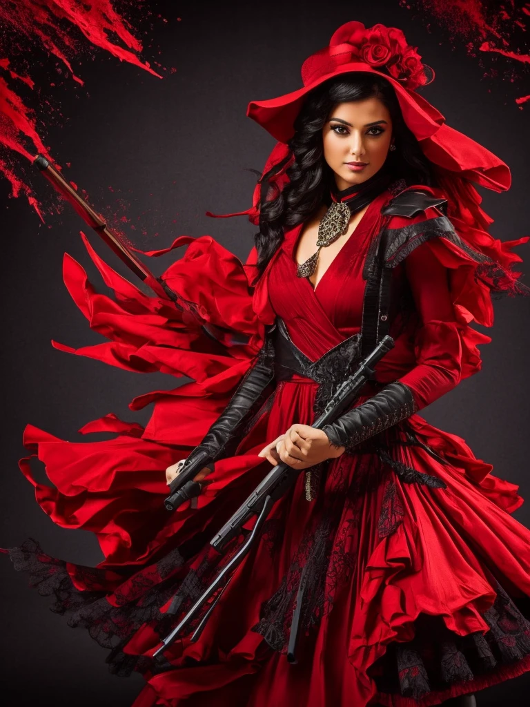 A dark pistol. com tons de vermelho.