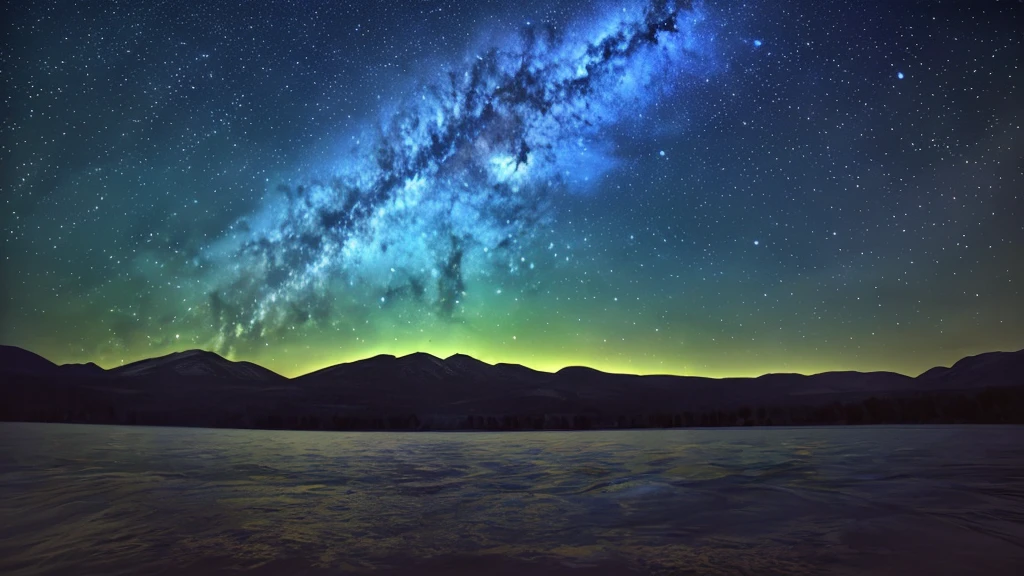 ((Highest quality)), ((masterpiece)), (detailed), ((Starry Sky))、(Large Lake)、(湖にStarry Skyが反射している)、Overall dark、midnight