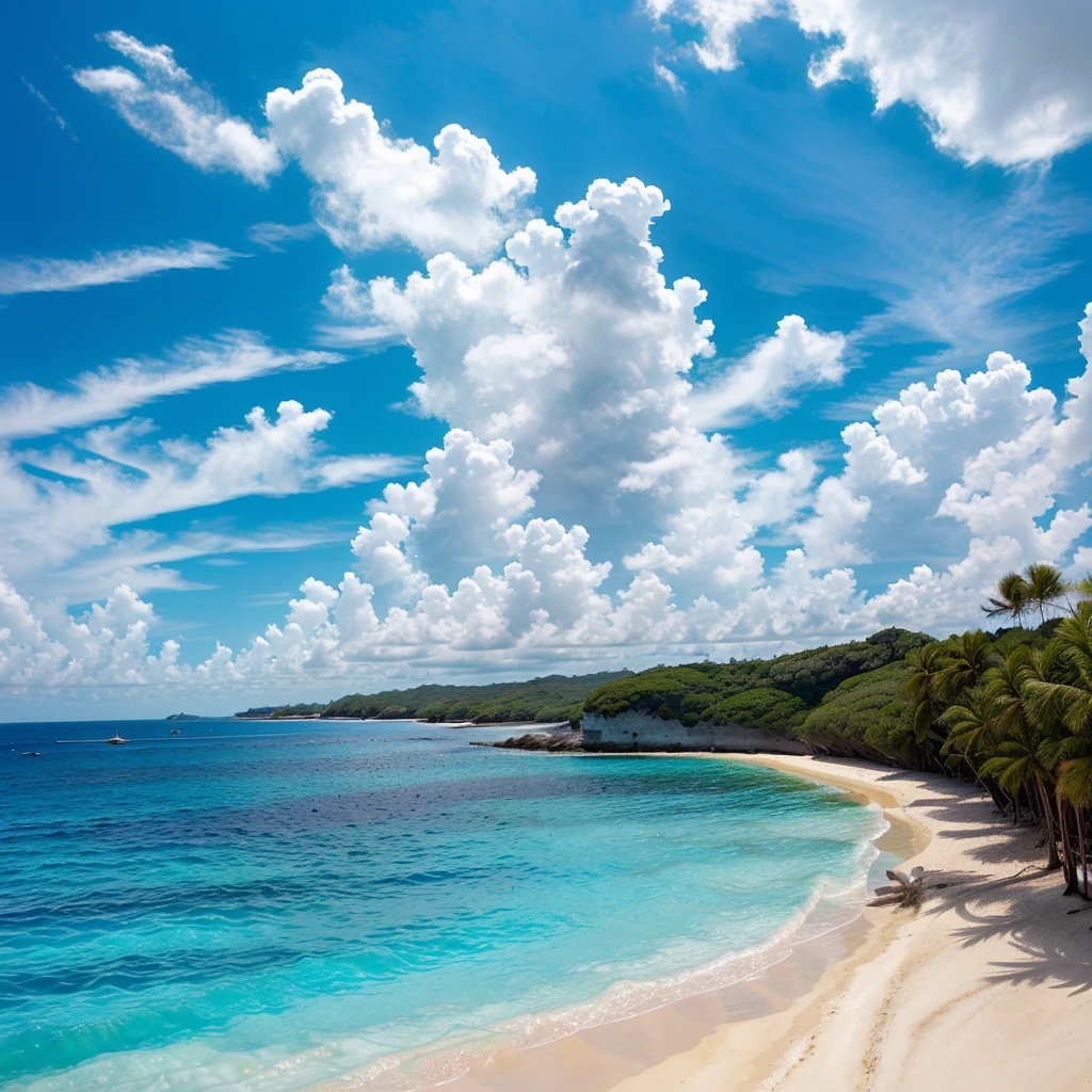 The blue sea of Okinawa Sandy beach and ocean waves Blue sky