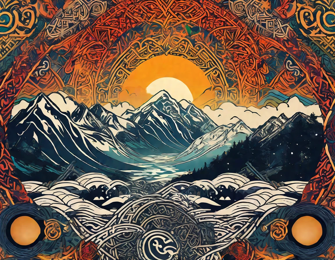 Un ours et la lune, Inspired by Norway, Celts Norwegians Franks, Aesthetics of the Vikings and the Templars, scandinave / Influenced by Norway, inspired by Þórarinn B. Orlaksson, norse gods, fenrir, Symboles celtiques, Runes vikings, rune tattoos on face, Runic tattoo desert landscape with mountains and sun, Psychedelic landscape, Psychedelic acid trip, Psychedelic artwork, Psychedelic lsd, Psychedelic trip, Psychedelic Art, Psychedelic ski resort, Psychedelic visuals, : Psychedelic ski resort, Psychedelic painting, Psychedelic视觉效果, Psychedelic fever dream, LSD trip, Psychedelic art, Psychedelic, art hallucinatoire, Psychedelic waves, extremely Psychedelic experience,