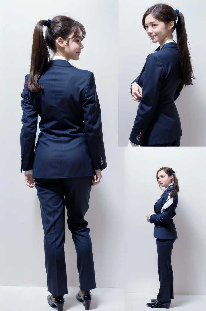 (1 Girl、alone、whole body、natural standing posture)、(Standing casually)、(whole body:1.4)、(whole bodyポートレート)、(whole bodyを見せる)、((Character Concept Art))、(Portraiture:1.2)、(Detailed facial depiction、A kind smile)、Short dark brown hair、High Ponytail、Black Blazer、business suit、a working woman、shoes、pumps、(Vintage、Classic)、BREAK((No back scene))、((White background scene))、Blur the back scene、(No logo)、((Watercolor of singer Sargent))、Impressionist style painting、(Highest quality、masterpiece)、scene)), ((Plain back scene)), (((Sky Back Scene)))、