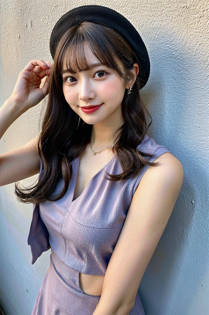 score_9_up, score_8_up, score_7_up, score_6_up, ((realistic, photorelistic, detailed face, detailed skin, detailed eyes, sharp focus)), BREAK, fashion photograph of 1cute Japanese-girl, 1girl, 22years old, seductive smile, blush, make-up, pink lips, BREAK, (blonde hair:1.2), (side locks:0.66), (Very long hair:0.66), (bangs:0.66), BREAK, (purple eyes:1.2), BREAK, (breasts, Very large breasts:1.3), BREAK, knitted jumper, hand up, BREAK, oily skin, shiny skin, glistening skin, BREAK, (ultra-detailed background:1.3), more detail, bokeh, depth of field, female focus, upper body