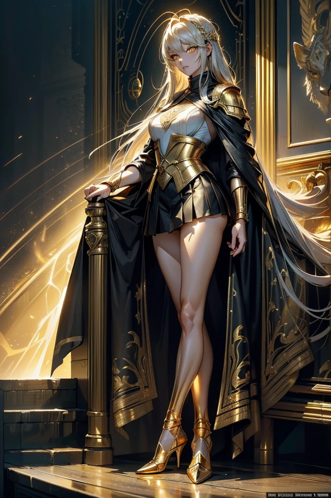 (number々Award-winning masterpiece, Incredible detail, Texture and maximum detail), (Ultra-realistic:1.4), (Realistic:1.3), (Highest quality realistic textured skin), (Full body standing:1.8), (A perfect circle drawn in great detail A symmetrical surface drawn in great detail, (PUntil thene superior do corpo para cima:0.4), ((The medieval world)), ((主のthunder魔)), ((主のthunderの悪魔)), (thunder電),One beautiful woman,Final Fantasy Tifa, X-Men Storm, lightning in your hands, Homogeneous symbionts, poison,, All gray hair, skirt,Bright and clear eyes, (Golden eyes glowing in the dark:1.5), (A pair of golden eyes emitting a strong golden light from the inside:1.5), Bioluminescence, (Full body standing:1.5), (背景にはthunderと強風が渦巻いている), (Dramatic Light), (A spectacular sight),(Very long hair), Sexy portrait of a white tiger woman, Fantasy World, Perfect Face, thunder, hard disk, Cinematic, Poster, Dark fantasy, Vibrant, (A kind and beautiful face, but、It's kind of scary.), Glass earrings in the ears, (Dramatic Photos:1.4), (Seductive pose), ((Dramatic Pose)), (Extravagant photos), Independent, ((Search Up)), ((Look down)), (Around the neck, Exquisitely crafted necklace), (明るい輝きを持つBioluminescence:1.1), (Full body standing:1.5), (派手なthunder魔法を使う:1.4), 壮大なRealisticな, Faded, Until then, (Greg Rutkowski:0.8), (blue green and orange:0.4), (Arty Station:1.5), Cinematic, ((Neutral Color)), (High resolution:1.5), (Calm colors:1.2), Very detailed, Dramatic Light, (Intricate details:1.1), Complex background,