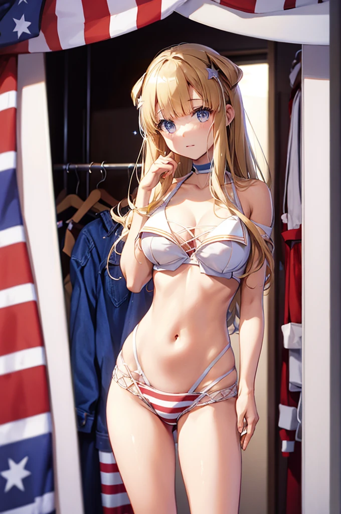 Stars and Stripes Bikini、standing、Dressing Room