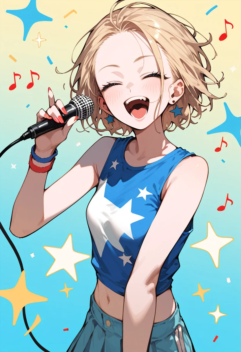 1girl, style:inu totemo,looking at viewer, singing, american shout