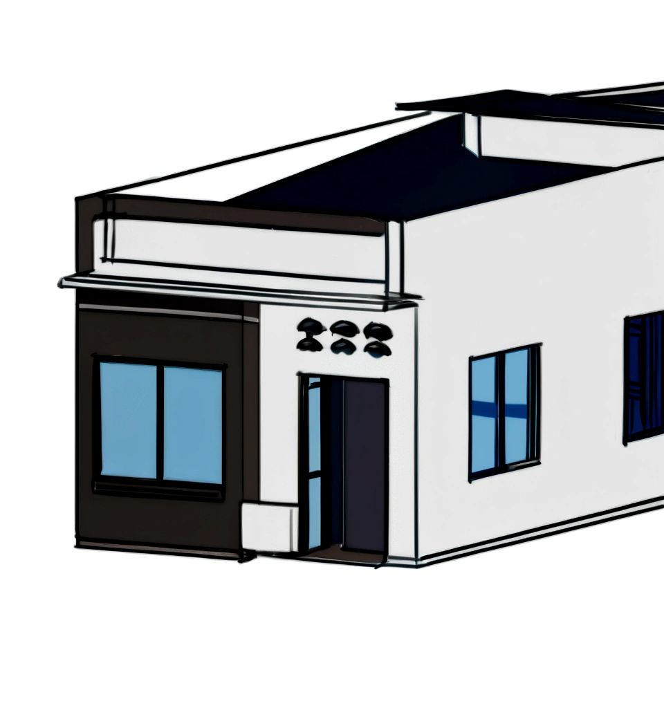 Facade with 2 colours, grass ìn front and side