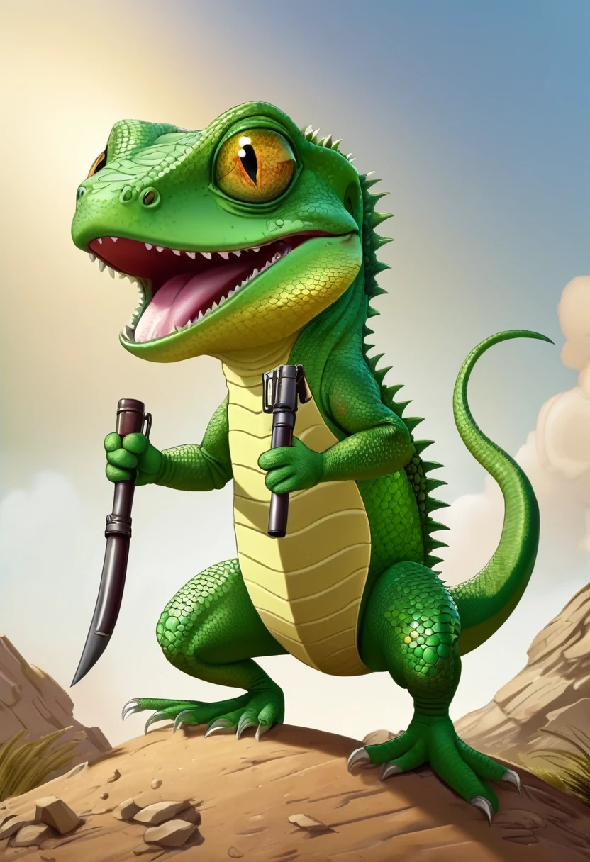 cartoon lizard in war