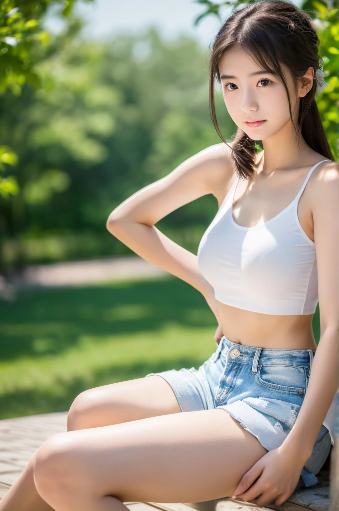 ((highest quality, 8K, masterpiece :1.3)), Photorealistic、Ultra-high resolution、Natural skin texture、Hyperrealism、Photograph from the knee up、13 year old beautiful Japanese girl、Breasts with a clearly defined shape、Sleeveless white shirt、I can&#39;t move、Gasping in pain