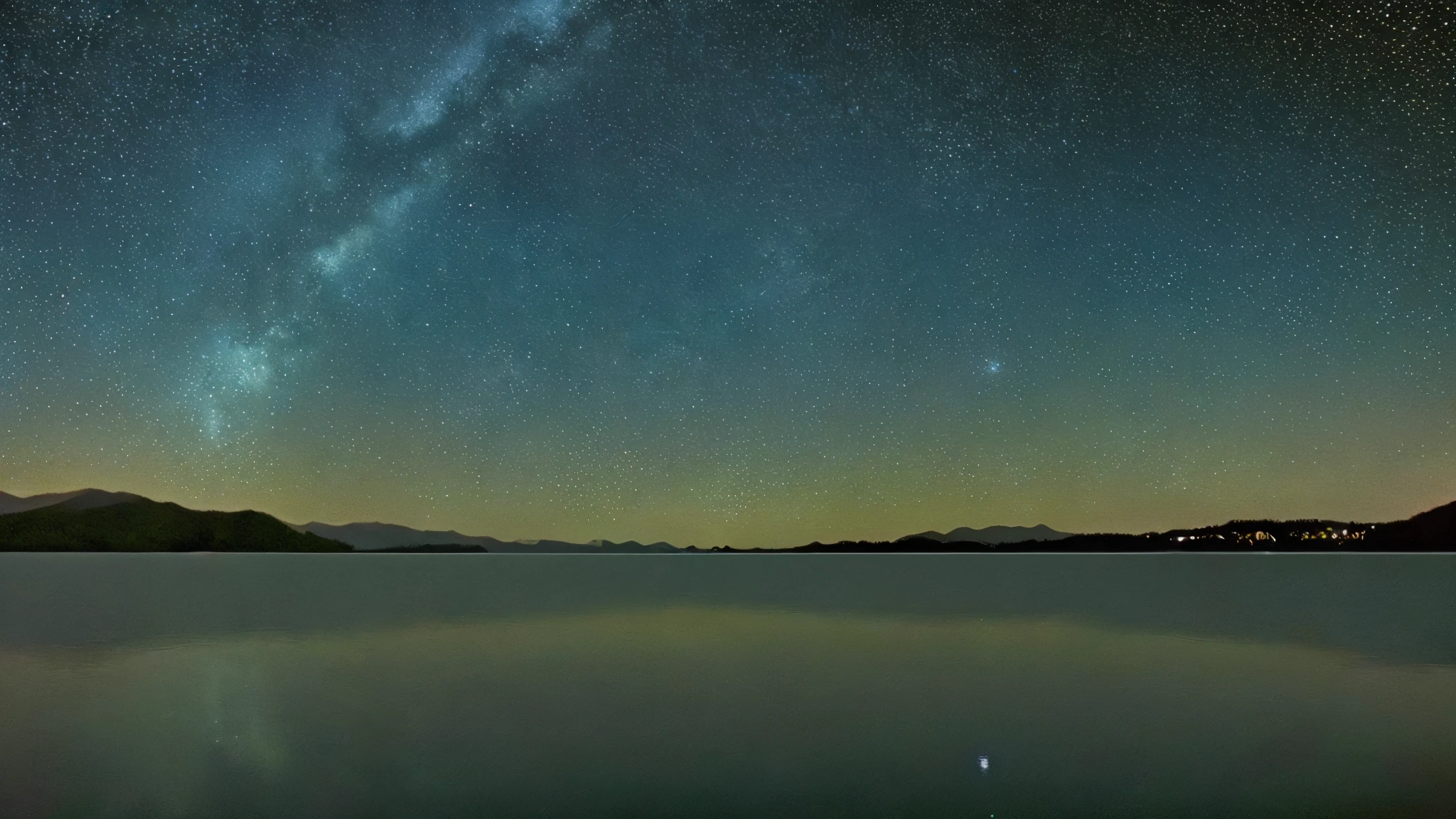 ((Highest quality)), ((masterpiece)), (detailed), ((Starry sky is the main thing))、(Large Lake)、(Mirror-like surface of the lake)、(The starry sky is reflected on the lake)、Overall dark、midnight、unmanned