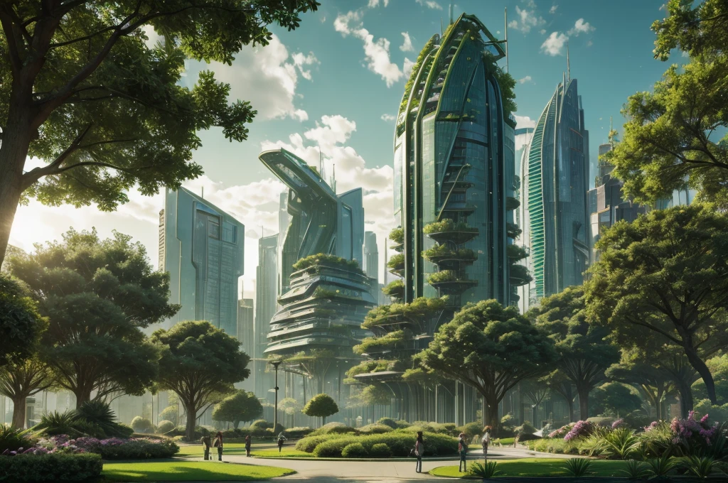 green futuristic city, park, eco plant, utopia, HDR, 4k resolution, tree, plant