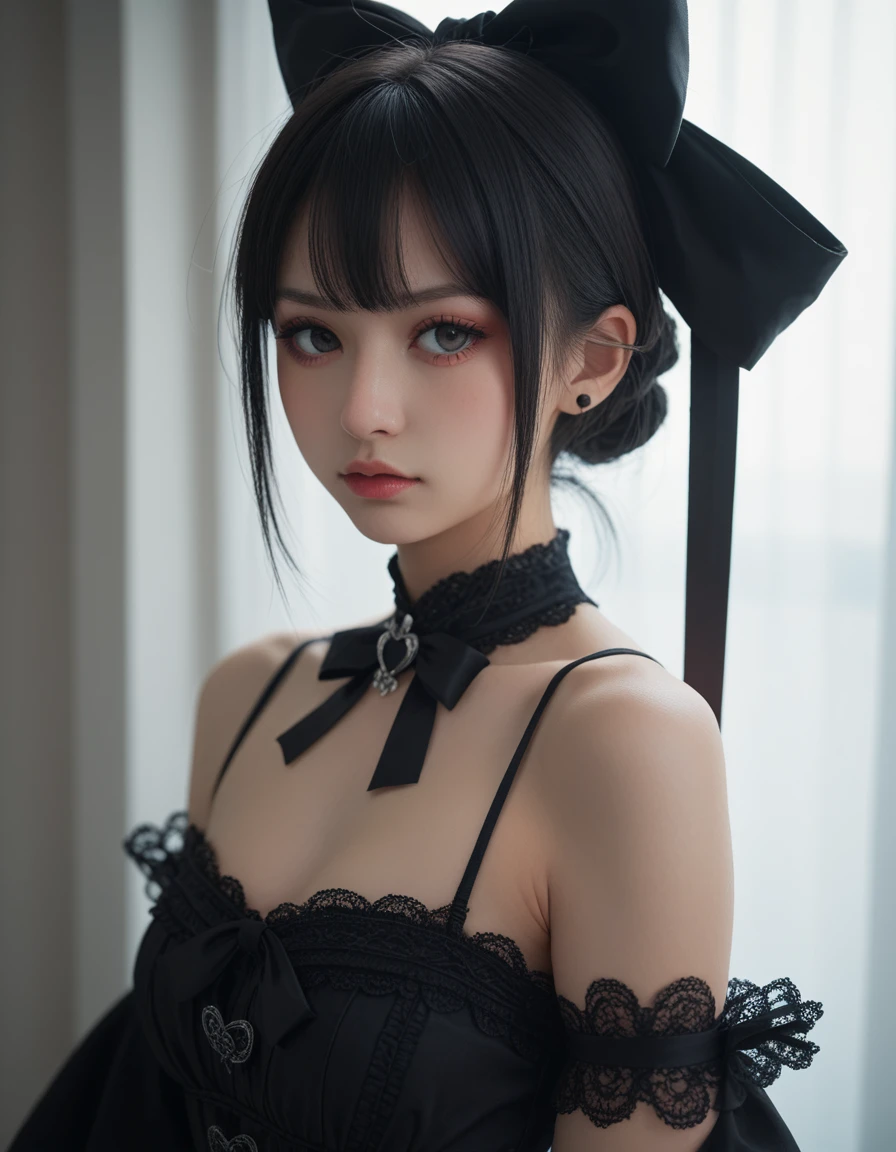 score_9, score_8_up, score_7_up,high quality,1 japanese girl, gothic atmosphere, ribbon