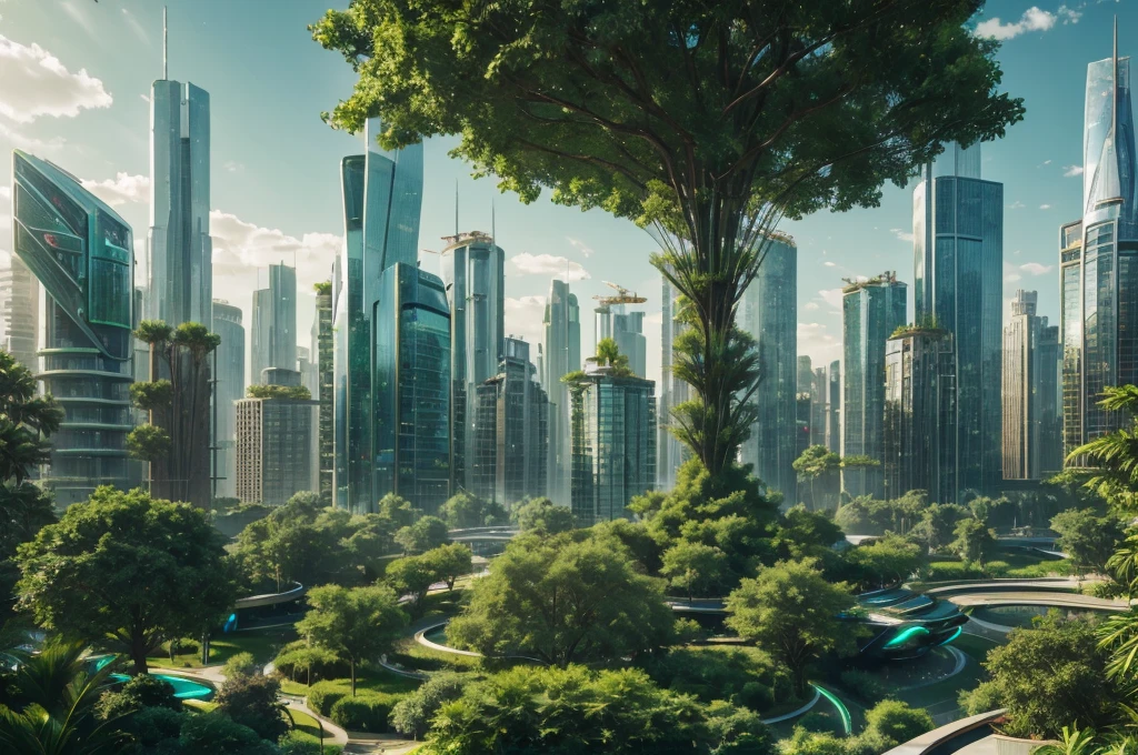 green futuristic city, park, eco plant, utopia, HDR, 4k resolution, tree, plant, skyscraper