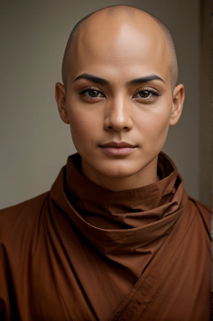 A monk attractive look face on camra looking so realistic 8k, potrait, bald